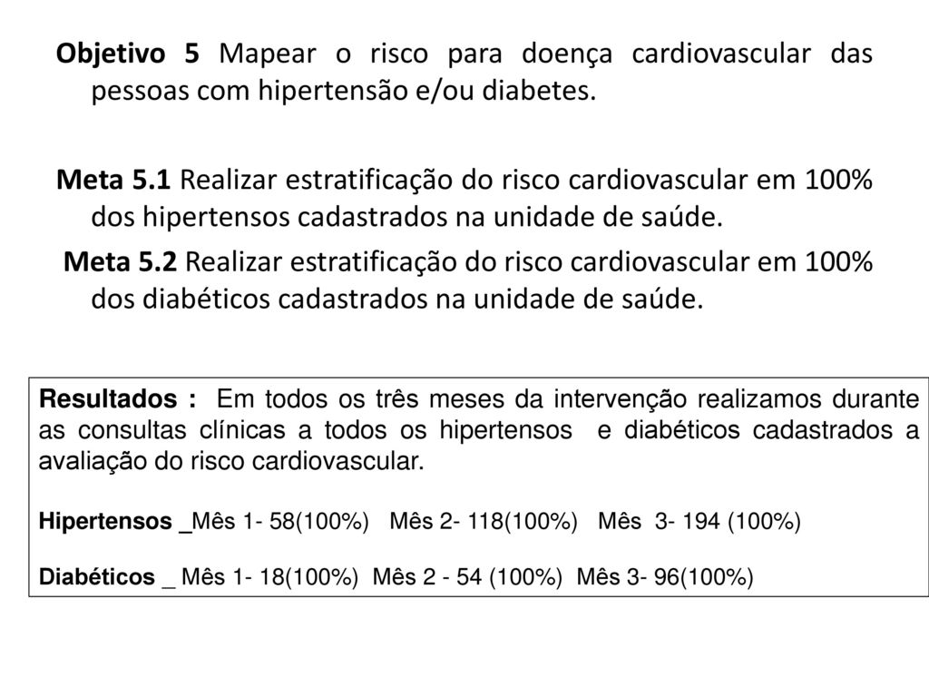Objetivo 5 Mapear o risco para doença cardiovascular das pessoas com hipertensão e/ou diabetes.
