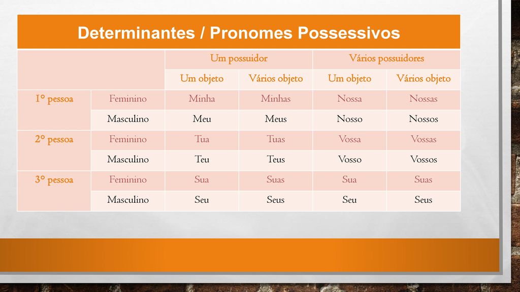 Determinantes / Pronomes Possessivos