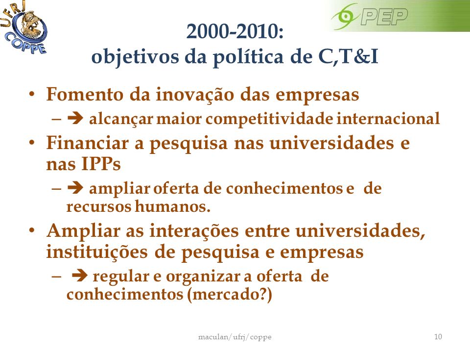 : objetivos da política de C,T&I
