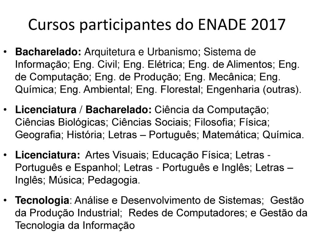 Cursos participantes do ENADE 2017