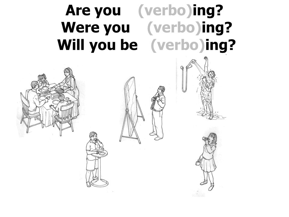 Are you (verbo)ing Were you (verbo)ing Will you be (verbo)ing