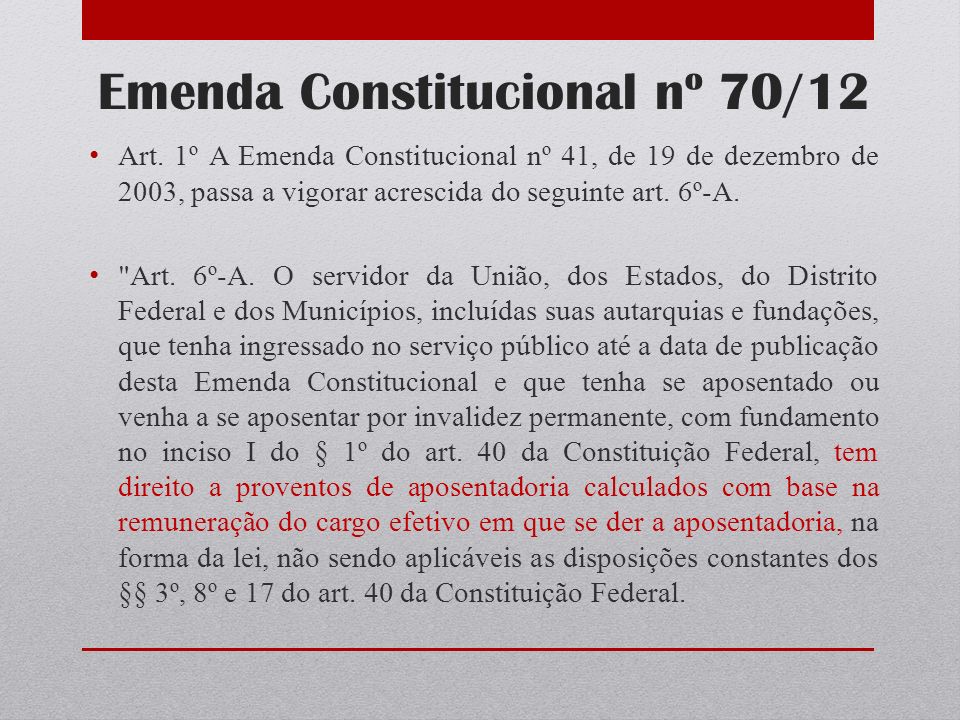 Emenda Constitucional nº 70/12