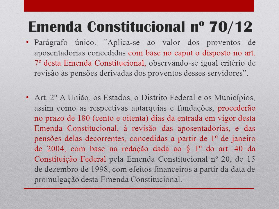 Emenda Constitucional nº 70/12