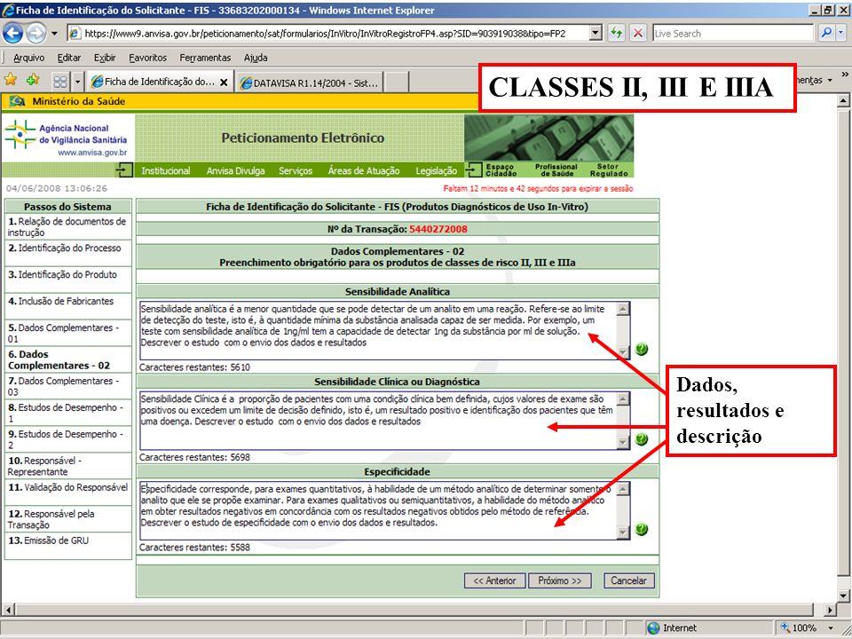 CLASSES II, III E IIIA Dados, resultados e descrição
