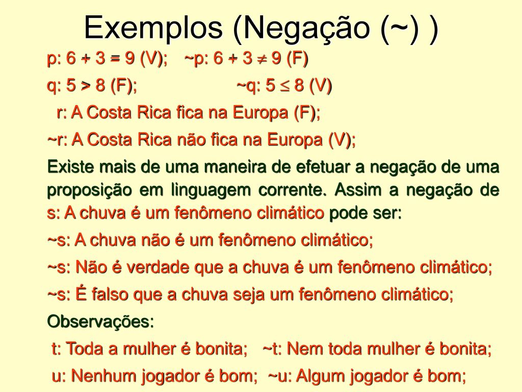 Exemplos (Negação (~) )