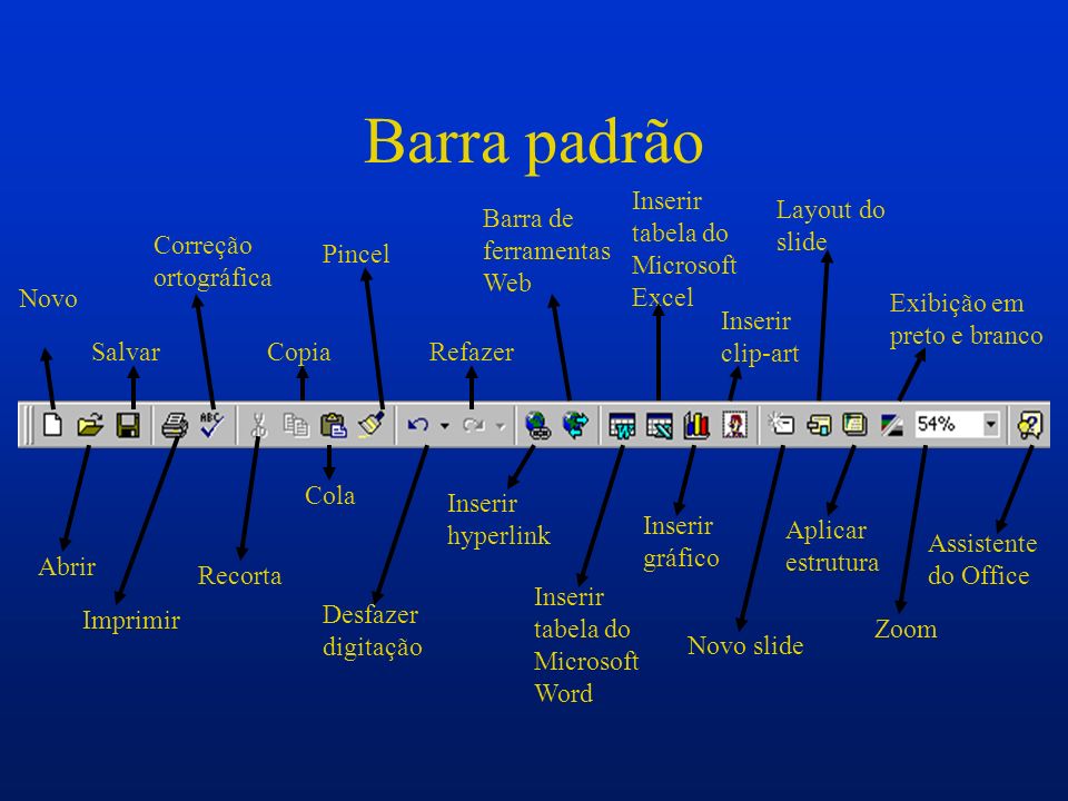 Barra padrão Inserir tabela do Microsoft Excel Layout do slide