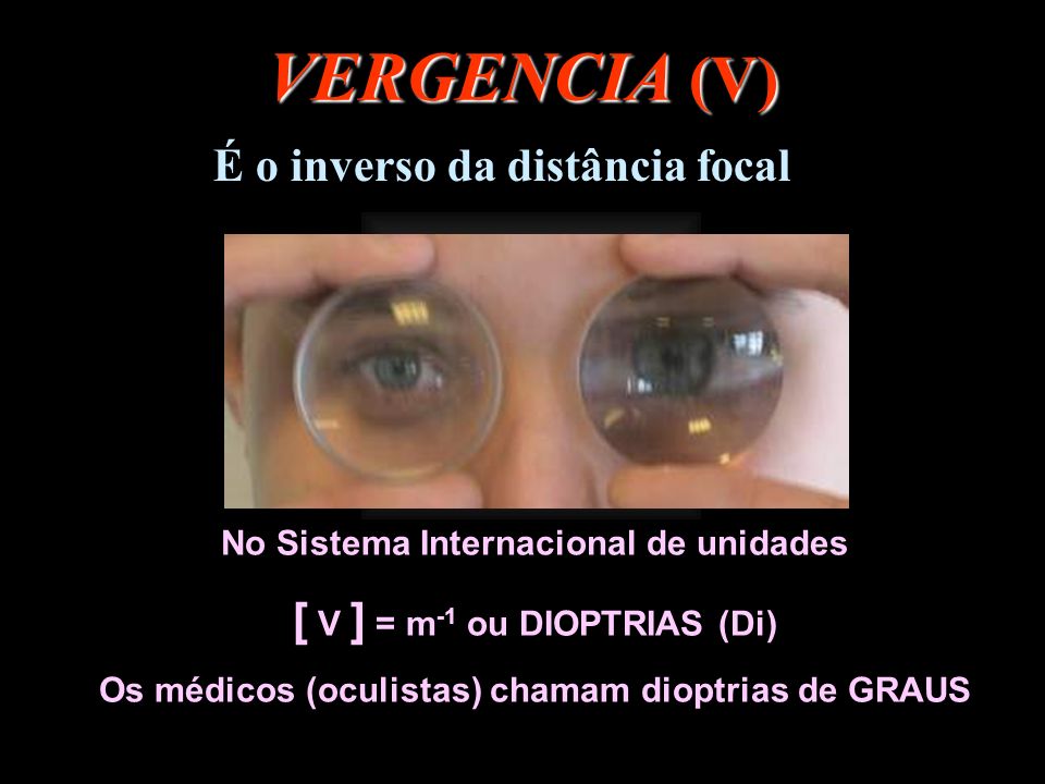 VERGENCIA (V) É o inverso da distância focal