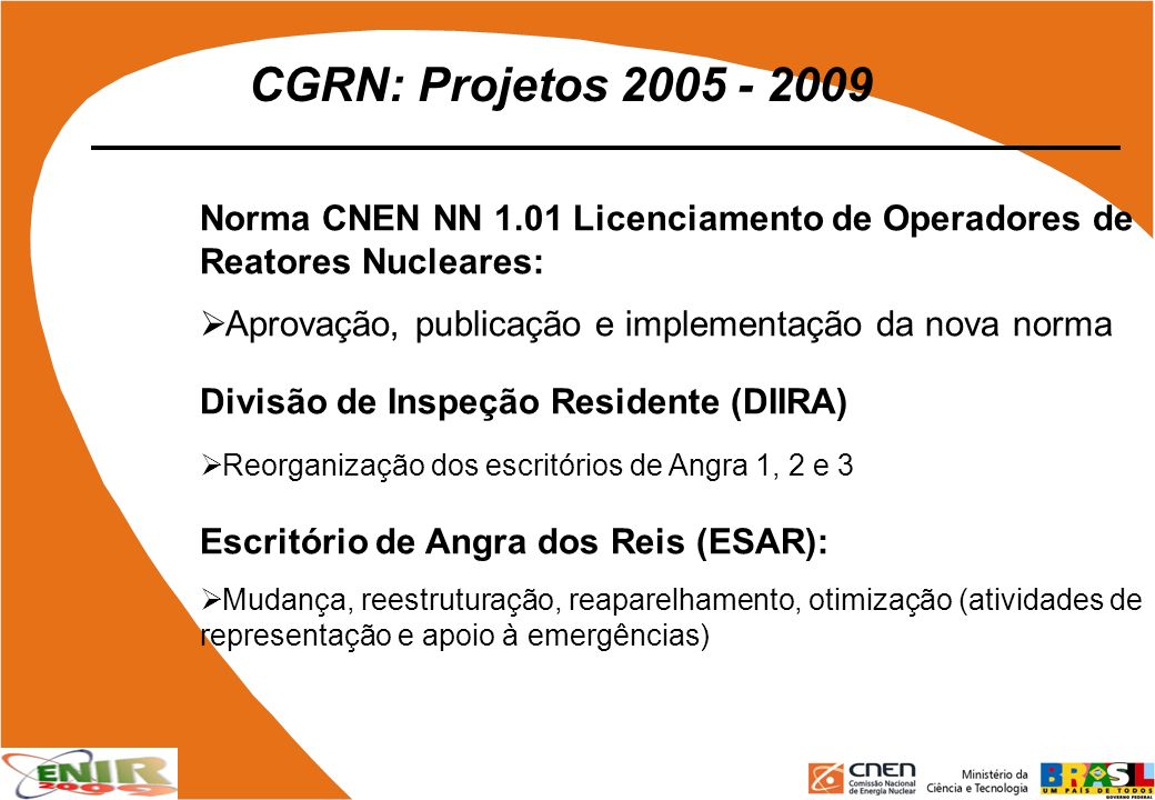 CGRN: Projetos Norma CNEN NN 1.01 Licenciamento de Operadores de Reatores Nucleares: Aprovação, publicação e implementação da nova norma.
