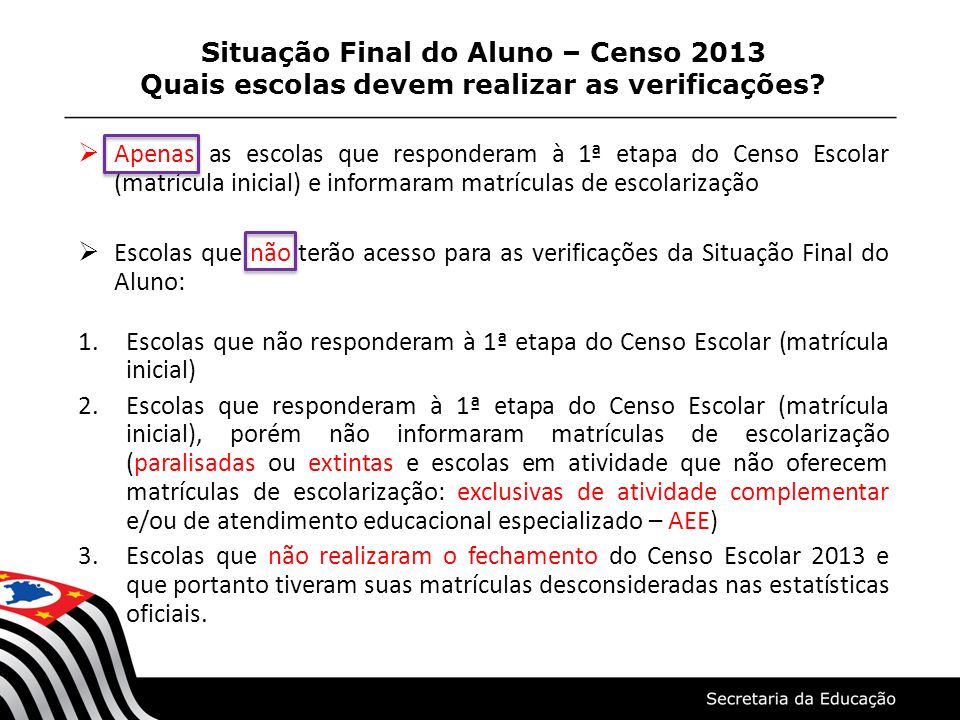 Situação Final do Aluno – Censo 2013