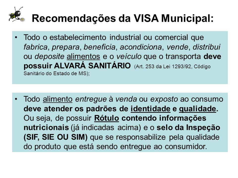 Recomendações da VISA Municipal: