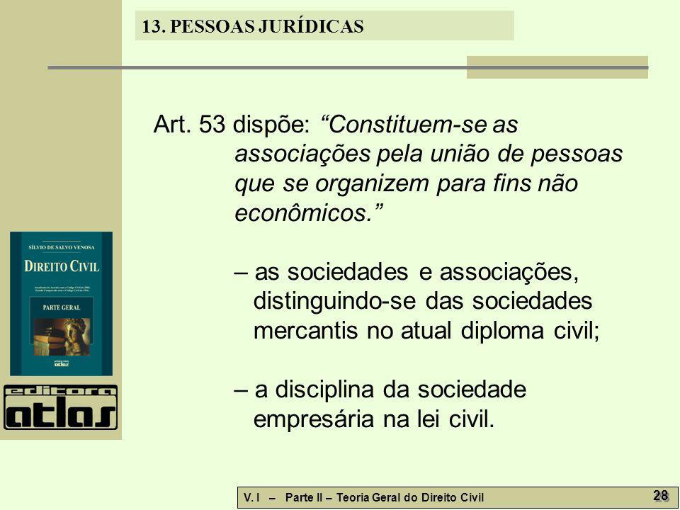 Art. 53 dispõe: Constituem-se as associações pela união de pessoas que se organizem para fins não econômicos.
