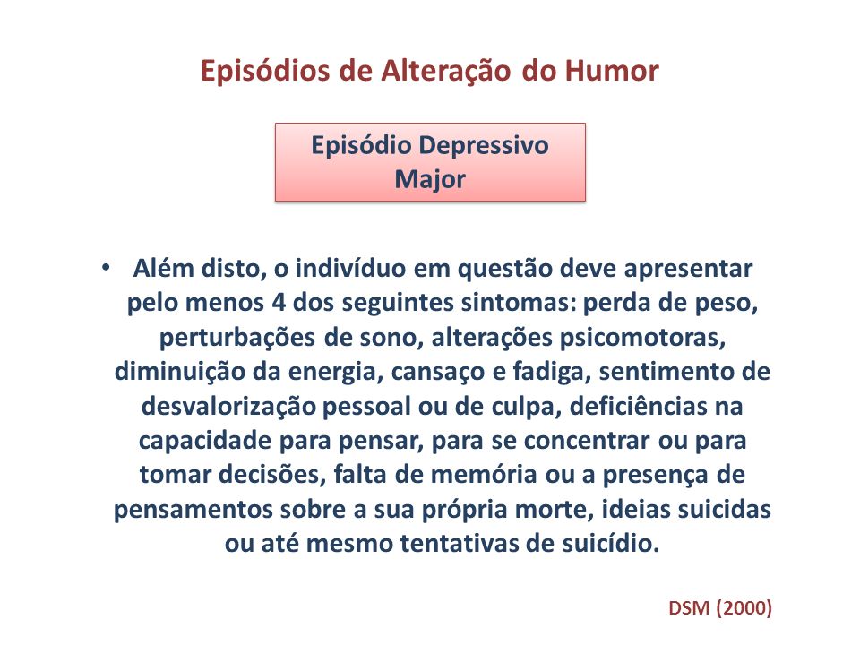 Episódios de Alteração do Humor Episódio Depressivo Major