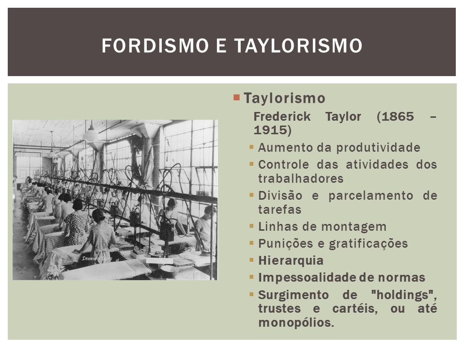 Fordismo e Taylorismo Taylorismo Frederick Taylor (1865 – 1915)