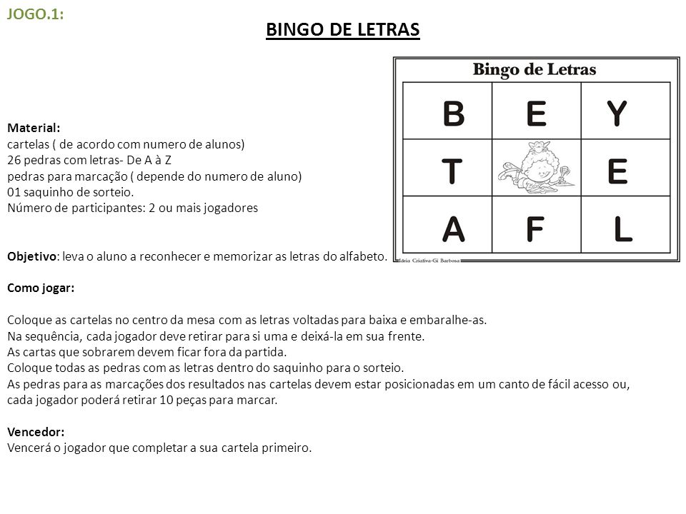 BINGO DE LETRAS JOGO.1: