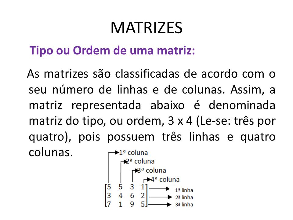 MATRIZES Tipo ou Ordem de uma matriz: