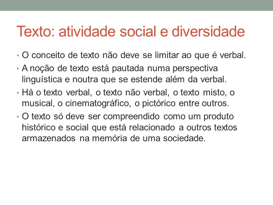 Texto: atividade social e diversidade