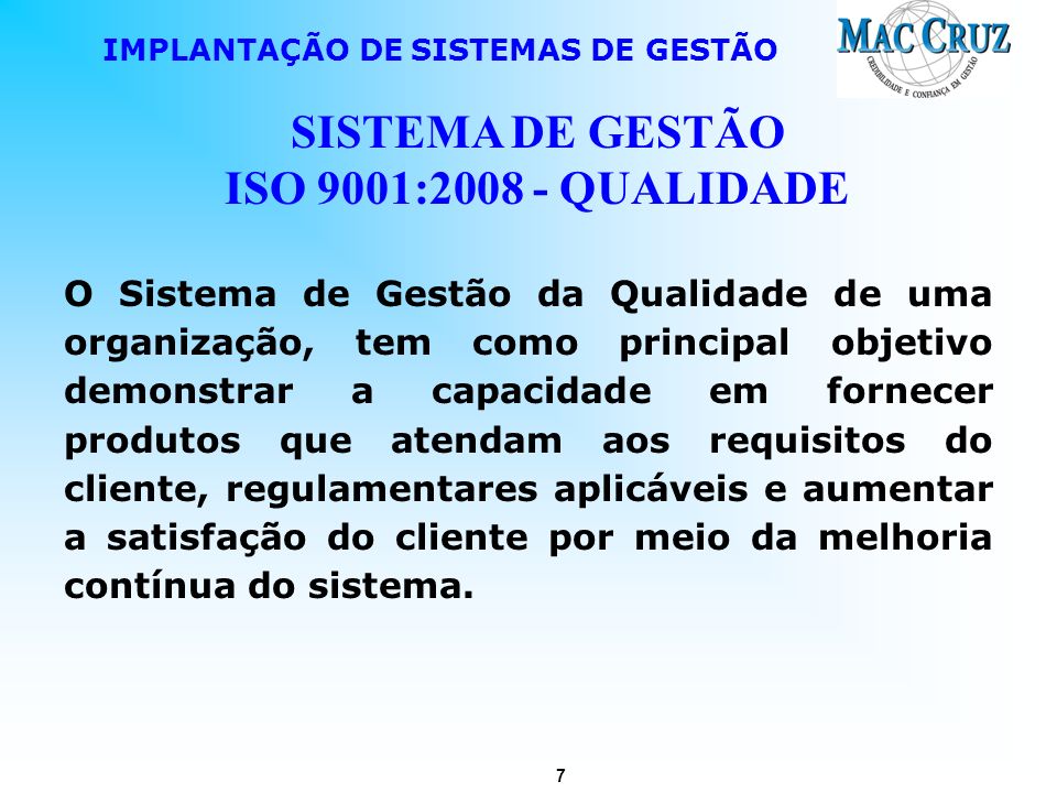 SISTEMA DE GESTÃO ISO 9001: QUALIDADE