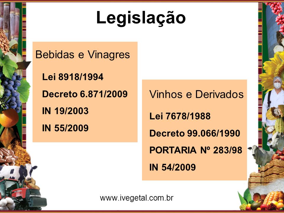 Legislação Bebidas e Vinagres Vinhos e Derivados Lei 8918/1994