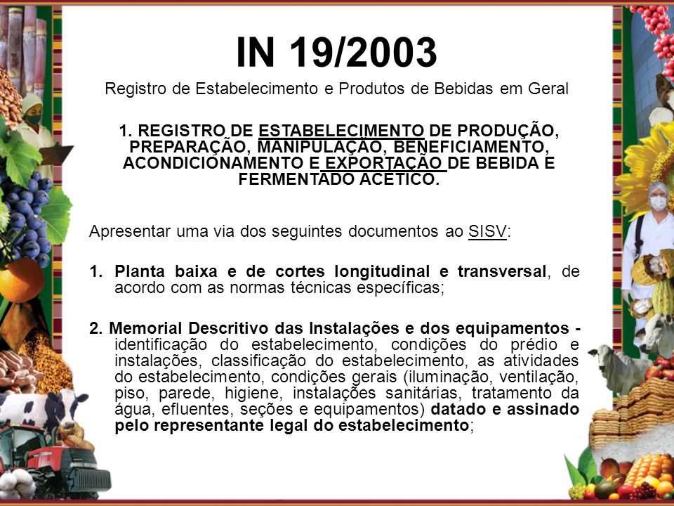 IN 19/2003 Registro de Estabelecimento e Produtos de Bebidas em Geral