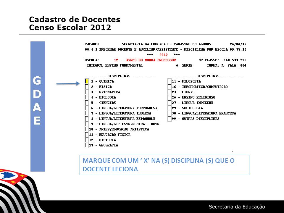 Cadastro de Docentes Censo Escolar 2012
