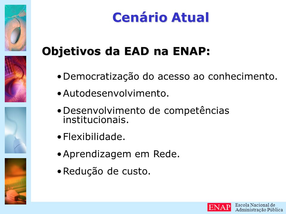 Cenário Atual Objetivos da EAD na ENAP: