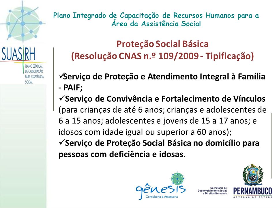 Proteção Social Básica (Resolução CNAS n.º 109/ Tipificação)