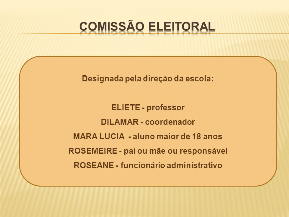 COMISSÃO ELEITORAL Designada pela direção da escola: