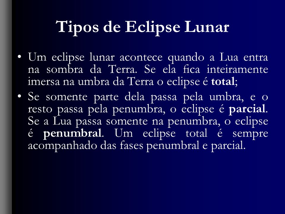 Tipos de Eclipse Lunar