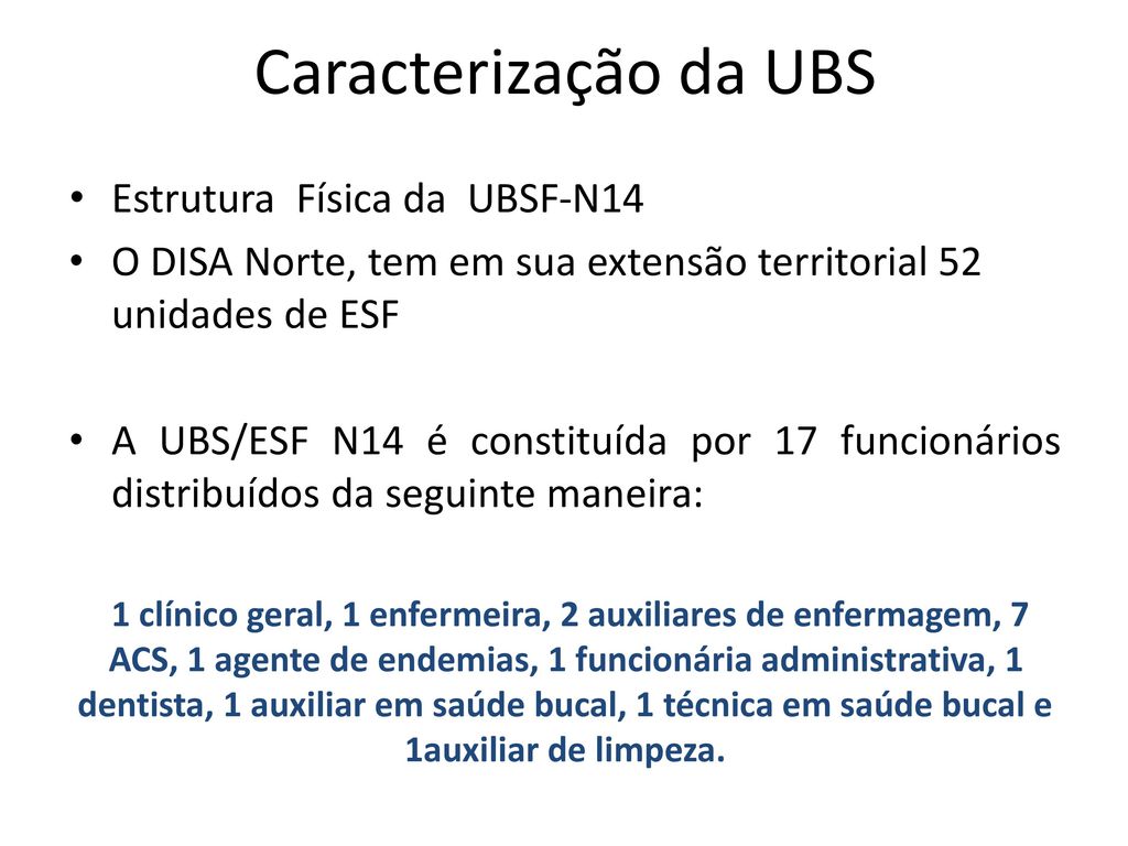 Caracterização da UBS Estrutura Física da UBSF-N14