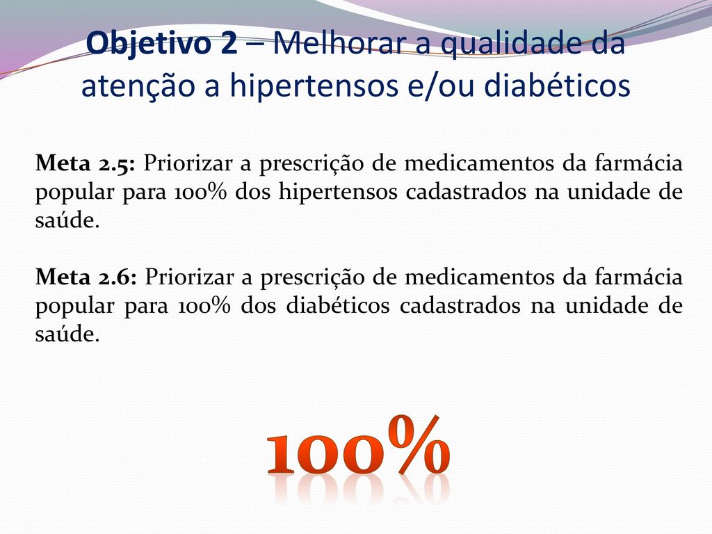 Objetivo 2 – Melhorar a qualidade da atenção a hipertensos e/ou diabéticos