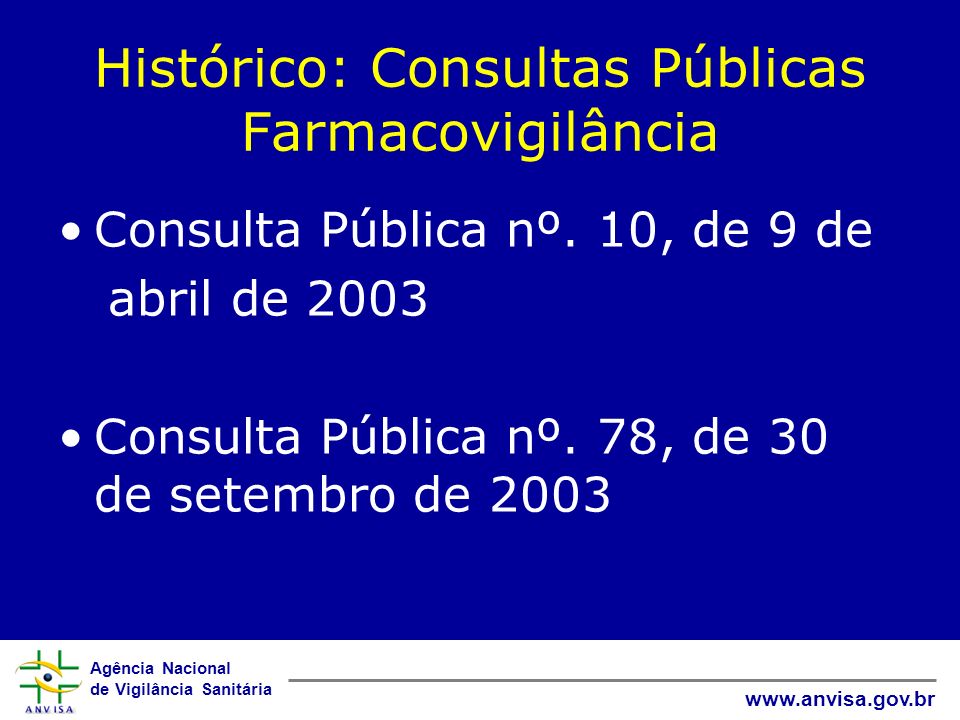Histórico: Consultas Públicas Farmacovigilância