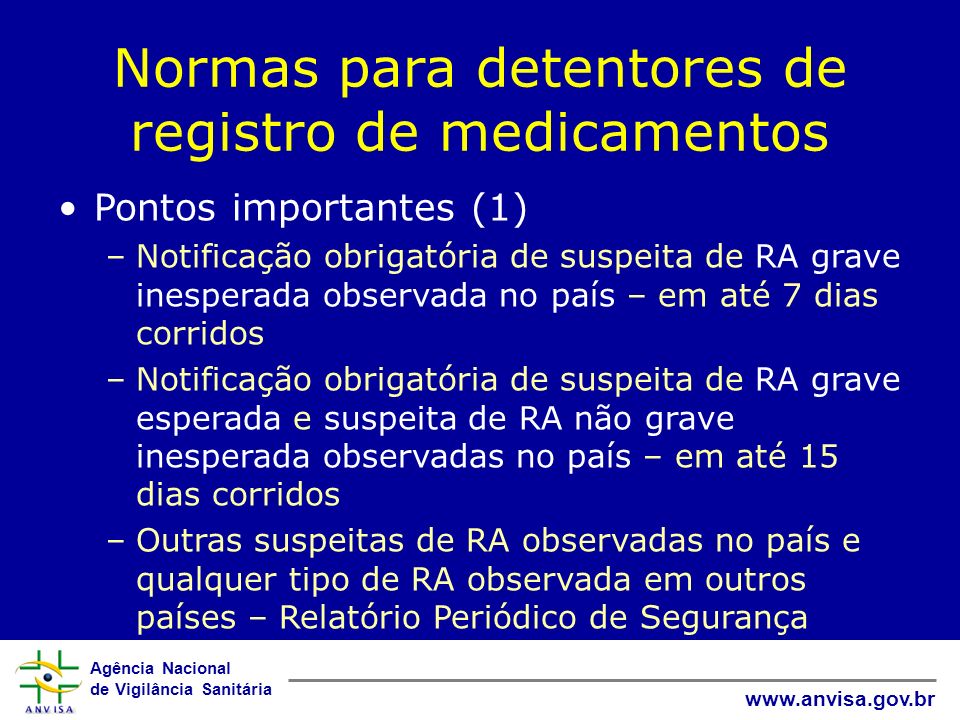 Normas para detentores de registro de medicamentos