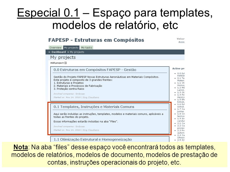 Especial 0.1 – Espaço para templates, modelos de relatório, etc