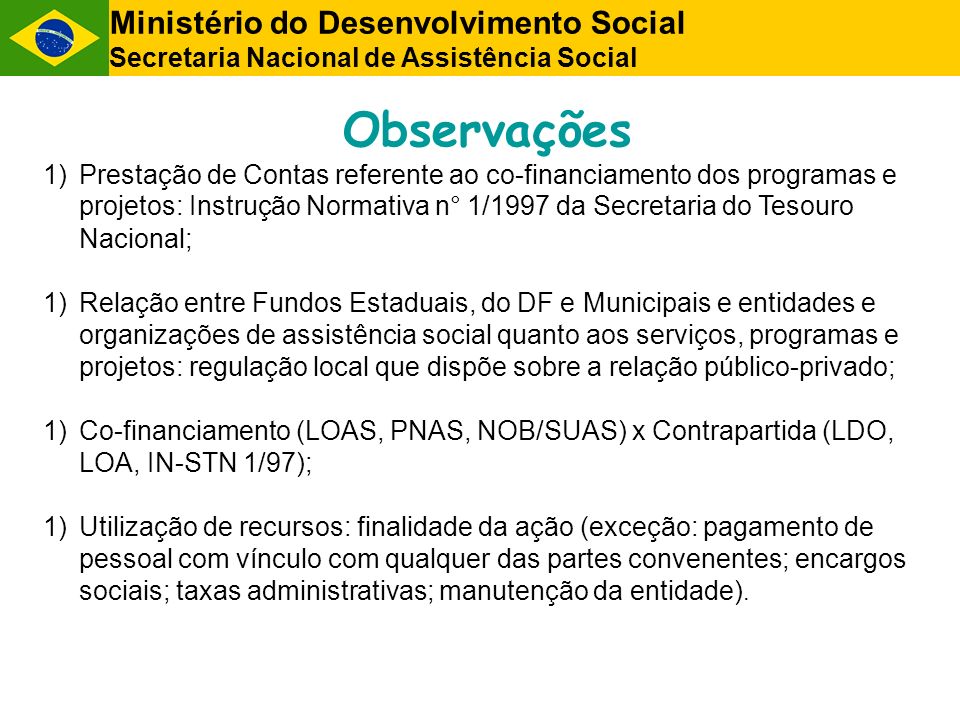 Observações Ministério do Desenvolvimento Social