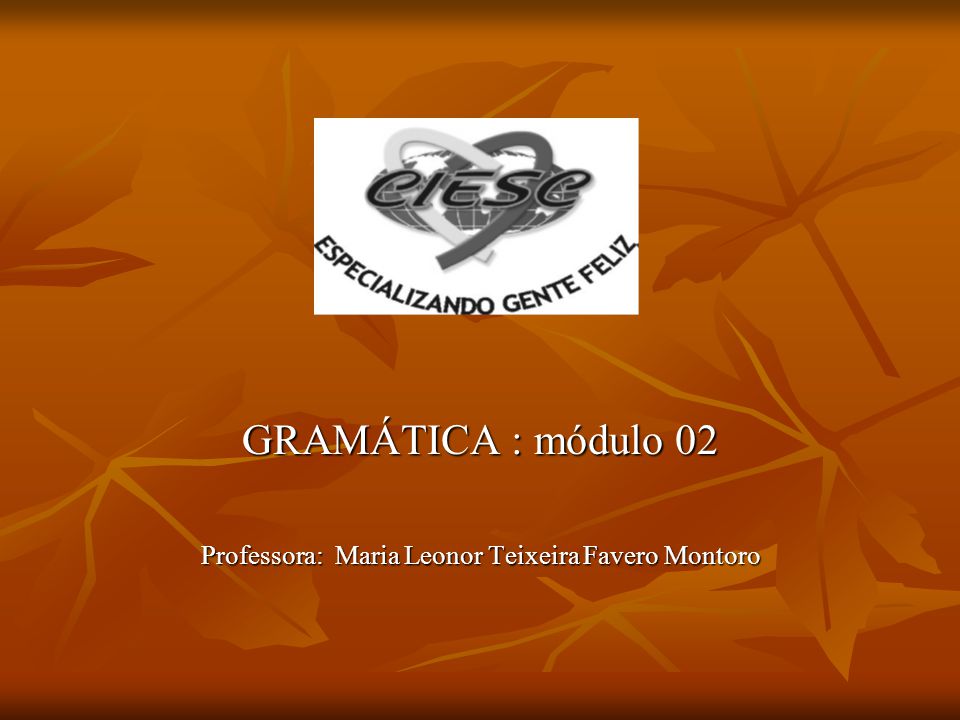 GRAMÁTICA : módulo 02 Professora: Maria Leonor Teixeira Favero Montoro