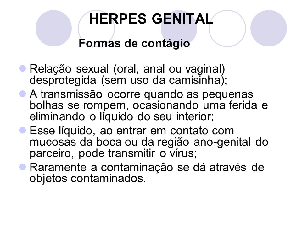 HERPES GENITAL Formas de contágio