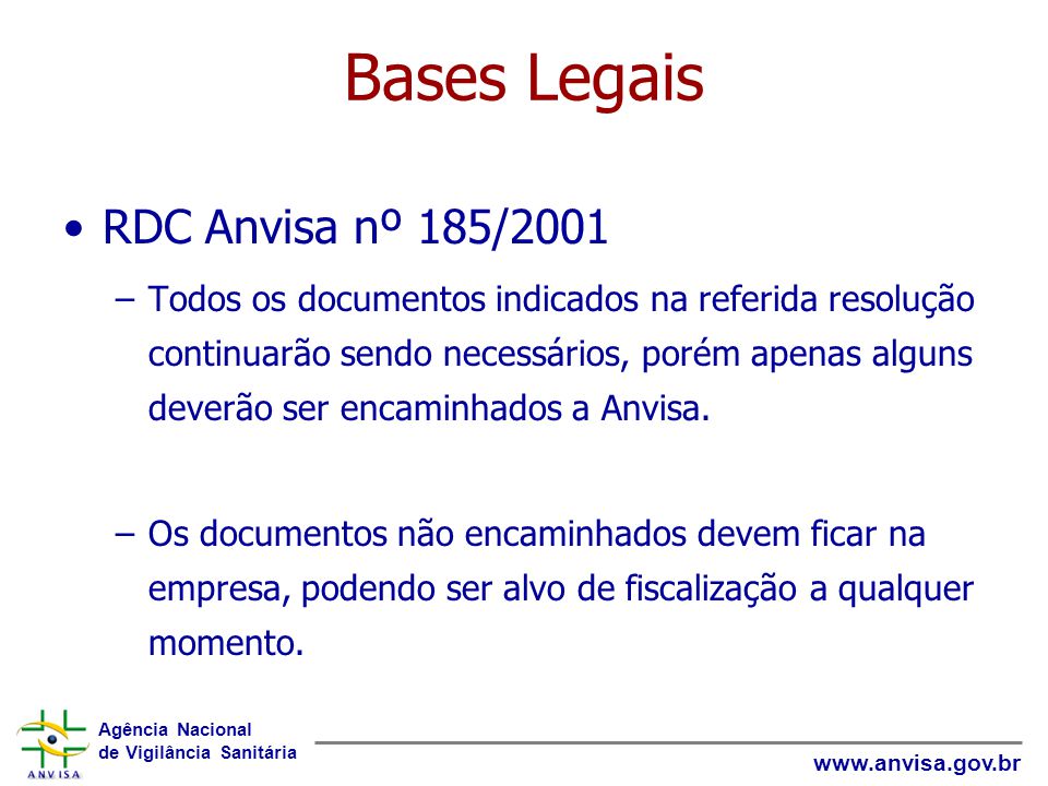 Bases Legais RDC Anvisa nº 185/2001