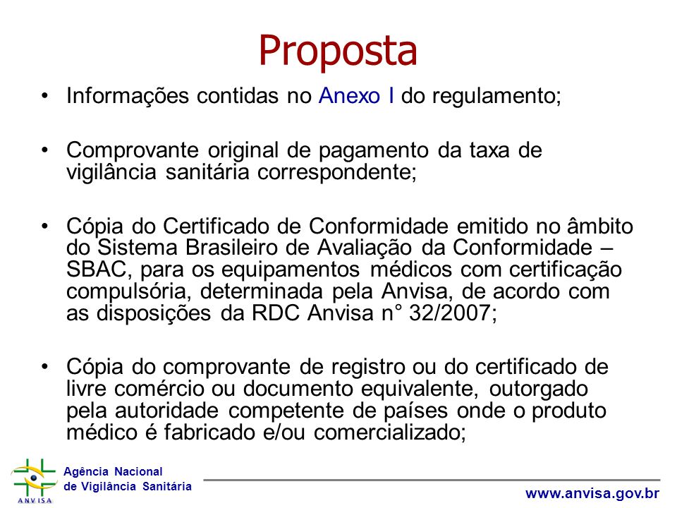 Proposta Informações contidas no Anexo I do regulamento;