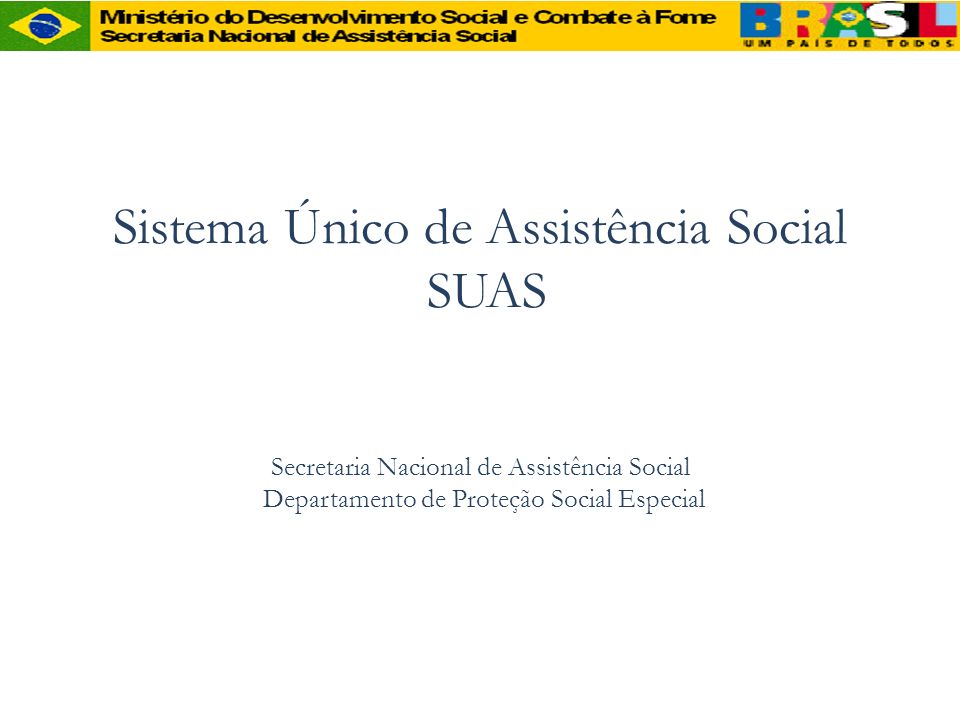 Sistema Único de Assistência Social SUAS Secretaria Nacional de Assistência Social Departamento de Proteção Social Especial