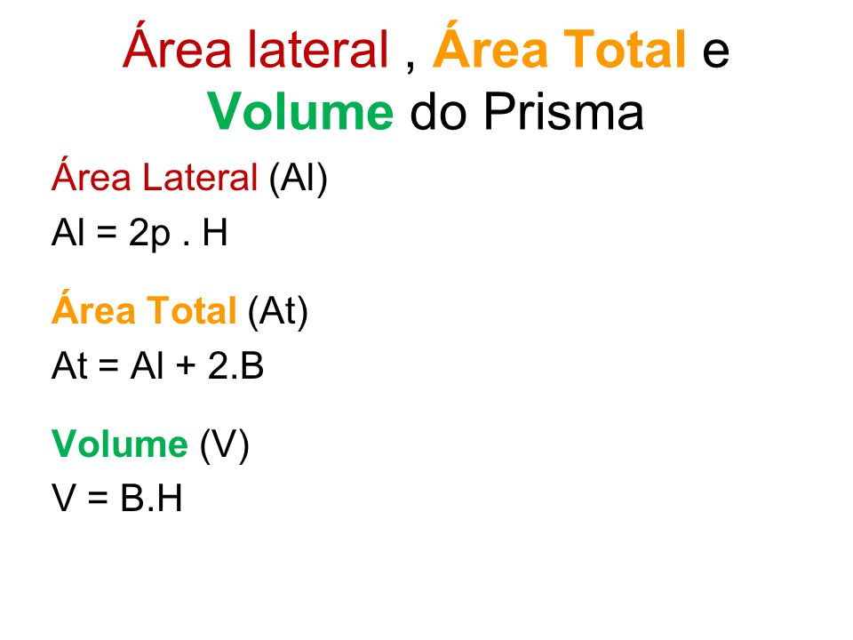 Área lateral , Área Total e Volume do Prisma