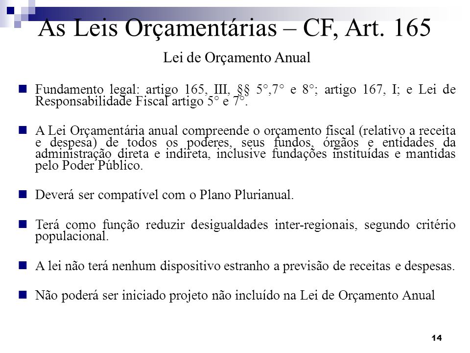 As Leis Orçamentárias – CF, Art. 165