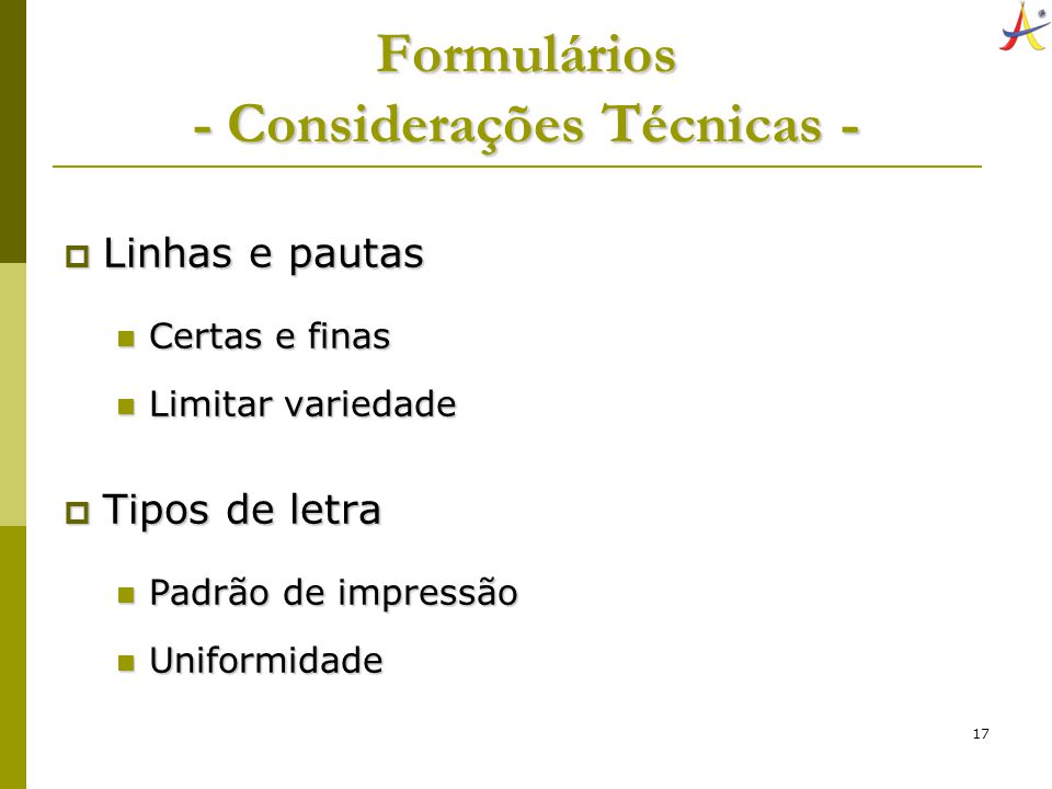 Formulários - Considerações Técnicas -