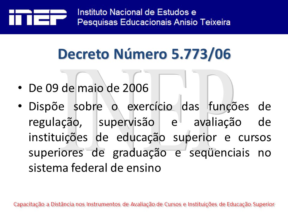 Decreto Número 5.773/06 INEP De 09 de maio de 2006