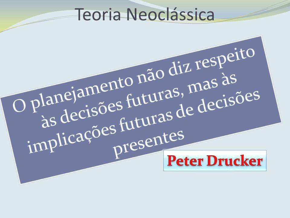 Teoria Neoclássica O planejamento não diz respeito às decisões futuras, mas às implicações futuras de decisões presentes.