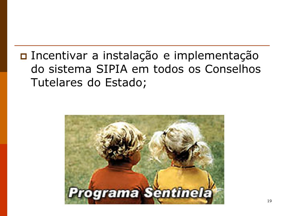Incentivar a instalação e implementação do sistema SIPIA em todos os Conselhos Tutelares do Estado;