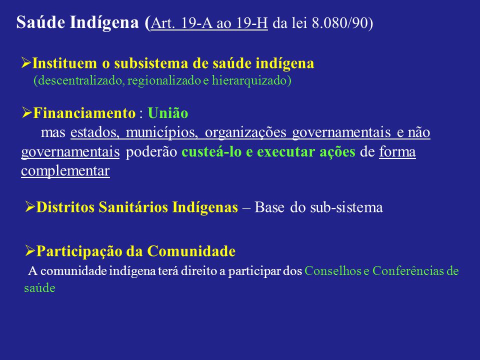 Saúde Indígena (Art. 19-A ao 19-H da lei 8.080/90)
