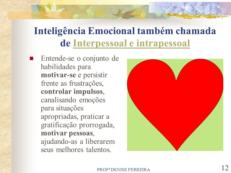 Inteligência Emocional também chamada de Interpessoal e intrapessoal