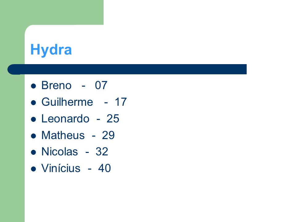 Hydra Breno - 07 Guilherme - 17 Leonardo - 25 Matheus - 29