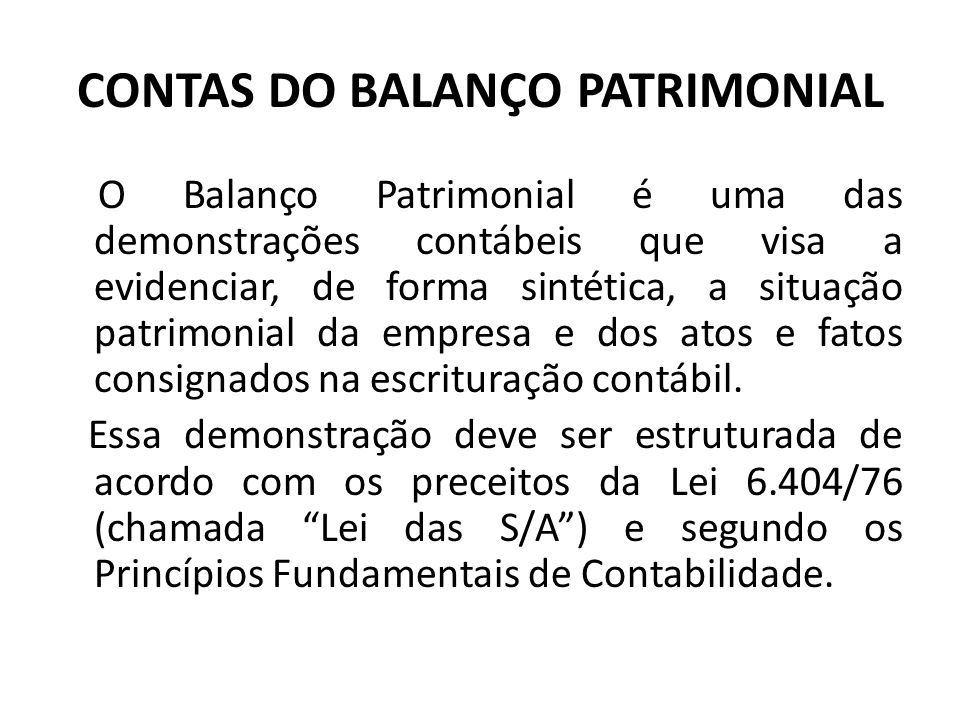 CONTAS DO BALANÇO PATRIMONIAL
