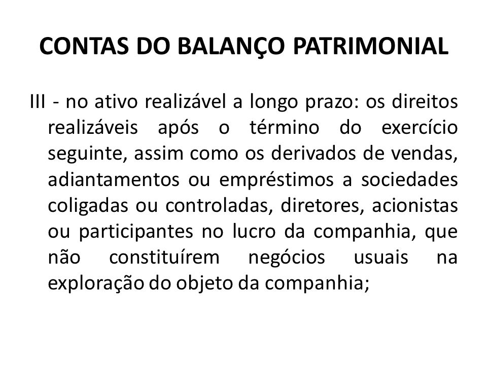 CONTAS DO BALANÇO PATRIMONIAL